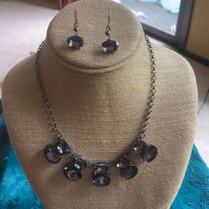 Gunmetal Crystal Drop Necklace & Earring Set - Dark Gray Statement Jewelry